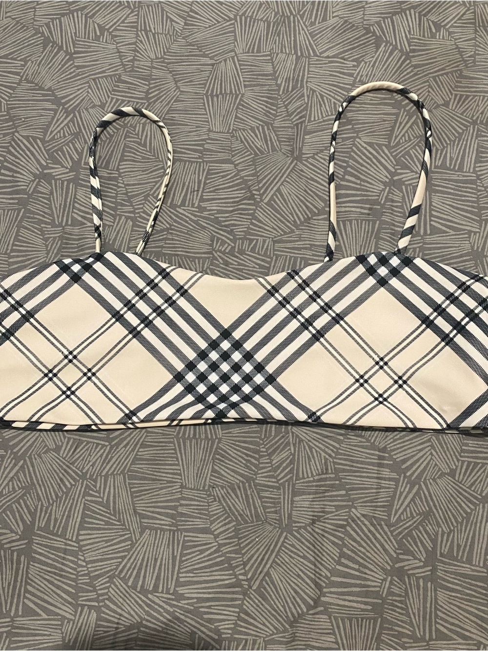 Plaid Bikini Top in Cream and Navy